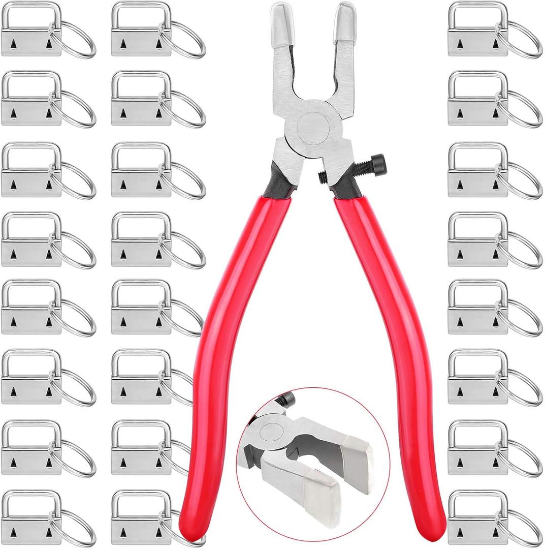 Key Fob Hardware Set, Shynek 50PCS Lanyard Key Fob Hardware 1 Inch with Key Fob Pliers Tool for Keychain and Wristlet Clamp Hardware Supplies