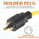 Tellegloww 50ft NEMA L6-20 Generator Extension Cord L6-20P Male Plug to L6-20R Female Receptacle 3 Prong 20 Amp Locking Power Cord, STW 12 AWG/3C,250 Volt 5000 Watts, ETL Listed