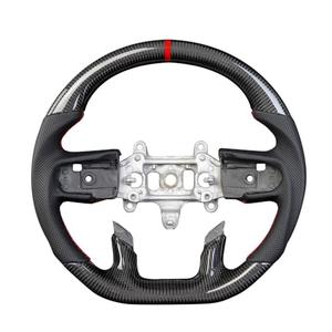 TesFeel SGS Real Carbon Fiber Steering Wheel, D-shaped Perfoated Leather Grip Steering Wheel Fit For Dodge Ram 1500 2019+(No Paddle Version)