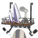 Ironing Board Hanger Wall Mount, Over The Door Ironing Board Holder, Metal Frame Storage Shelf with Adjustable Hooks fit T&V Shaped Space Saving for Laundry Room Decor Organization and Storage
