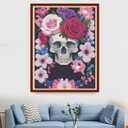 Findvoor Stamped Cross Stitch Kits for Beginners Full Range of Cross Stitching Embroidery Pattern for Adults, 11CT DIY Needlepoint Embroidery Starter Kits-Flower Skeleton 15.7x19.7 inch