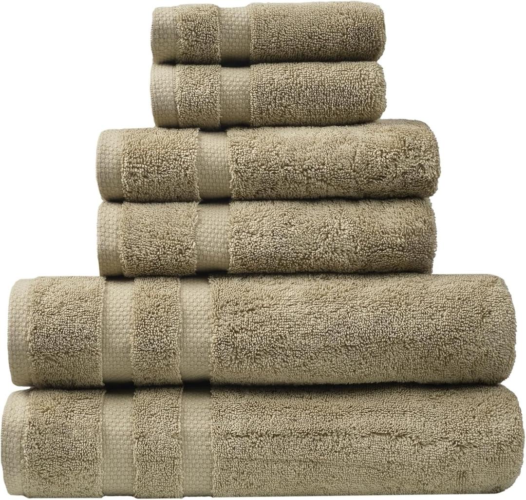 SOFE H&L | Olea Luxury Turkish Cotton Bath Towels Set of 6 : 2 Bath Towels 2 Hand Towels 2 Wash Cloths Green | Thick, Premium, Soft, Durable, Absorbent - Hotel Quality Towel Sets for Bathroom