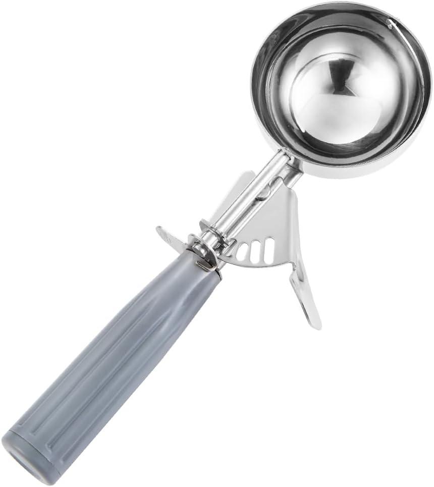 Saebye Portion Scoop - #8 (4 oz) - Disher, Large Ice Cream Scoop with Trigger, Cookie Scoop, Food Scoop, Muffin Scoop - Portion Control - 18/8 Stainless Steel, Grey Handle
