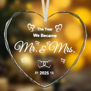 Wedding Gifts for Couples 2025,Crystal Glass Bridal Shower Gift,Wedding Giftsfor Newlyweds, First Christmas Married Ornament,Mr and Mrs Ornament