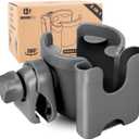 Universal Stroller Cup Holder with Mobile Phone Case, 2-in-1 Strollers Storage Rack, 360 Degrees Rotation Drink Holder for Bike, Pushchair, Wheelchair, Walker,Bicycle, Fits Most Cups (Gray)