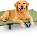 Canvas Elevated Dog Bed, Durable Chew Proof Outdoor Raised Pet Cot for Extra Large Dogs, Waterproof, Breathable, Portable, Washable, Easy Assembly, Sturdy Frame for Camping & Travel, Green