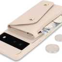 for Google Pixel 6 Case with Card Holder and Strap - Zipper Pocket,Crossbody Lanyard Strap,Credit Card Holder,Cute Phone Wallet Case for Women(Beige)