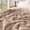 Ultra Soft Cozy Faux Fur Throw Blanket, Fuzzy Plush Thick Bubble Blanket, Oversize Luxury Fluffy Blanket for Couch, Sofa, Bedroom, and Living Room, 50x60 Inches, Light Brown