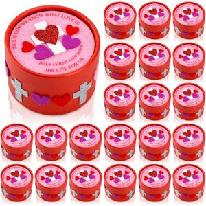 Eersida 24 Pcs Inspirational Valentine Prayer Box Craft Kit Religious Crafts Valentine's Day DIY Handmade Box for Sunday Art Activities