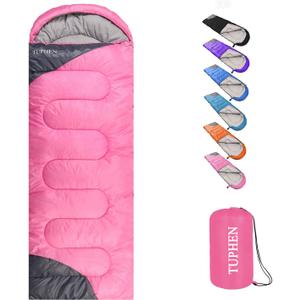 tuphen- Sleeping Bags for Adults Kids Boys Girls Backpacking Hiking Camping Microfiber Liner, Cold Warm Weather 4 Seasons Indoor Outdoor Use, Lightweight & Waterproof (3lb-Pink Grey)