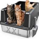 XXL Stainless Steel Cat Litter Box with High Sided, 27.6" L x 20" W x 14" H Extra Large Litter Box for Big Cats and Multiple Cats, Enclosure Cat Litter Pan with Anti-Urine Leakage, Easy Clean (Black)