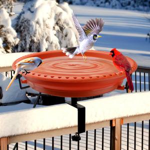 Daoeny Heated Bird Baths for Outdoors, Upgraded 100W Thermostatically Controlled Heated Bird Bath for Deck Railing, Heated Bird Bath for Outside Winter Garden Yard Patio Decor (Red)
