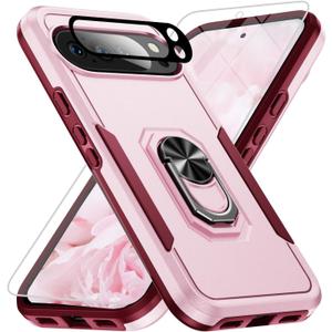 for Google Pixel 10 Pro Case [15 FT Military Grade Drop Protection] with Screen Protector & Lens Protector Heavy-Duty Shockproof Kickstand Case for Pixel 10 Pro Pink