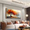 Wapluam Panoramic Landscape Textured Wall Painting Canvas Wall Art For Living Room Large Wall Decor For Bedroom Abstract Tree Pictures Office Decor Modern Room Home Decoration Wood Framed