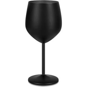 Lifecapido Stainless Steel Wine Glasses, 18oz Stainless Steel Stem Wine Goblets, Stemmed Metal Wine Glasses with Cup Brush for Party Office Anniversary, Great for Red White Wine (Black)