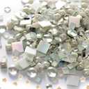 Lanyani 430Pcs Iridescent White Glass Mosaic Tiles Variety Styles Mosaic Tiles Pieces Bulk Shimmering Crystal Tile for Glass Crafts and DIY Decorations, 1.2 Pounds Pack