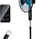 Aottop 16" Pedestal Fan with Touch Screen & LED Celsius Thermometer - Remote Control, 3 Speeds, 90 Oscillating,3 Wind Modes, 8H Timer, Quiet Standing Fan for Bedroom/Living Room/Office (Black)