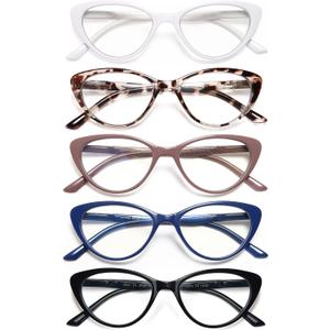 EYEURL Reading Glasses for Women 5 Pack Fashion Cat Eye Reading Glasses, Men Blue Light Blocking Readers with Spring Hinges Computer reading glasses.1.0