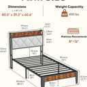 Twin Bed Frame, Platform Bed Frame with Storage Headboard with Charging Station, All Sturdy Metal Support, No Box Spring Needed, Easily Assemble, Grey + Brown