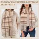 Womens Scarf Winter Big Colorful Checked Thick Warm Soft Scarves Casual Tassel Blanket Scarf (Khaki)