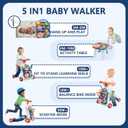 HYES 5 in 1 Baby Push Walker for Baby Boy, Activity Center Learning to Walk, Sit to Stand, Early Learning Push Toys for Infant 12 Months, Walking Toys Gift for Toddler Boys, Blue, 13 Inches X 16 Inches X 7 Inches