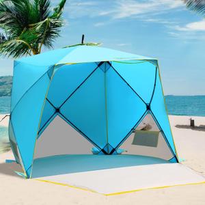Old Bahama Bay Pop Up Beach Tent, Portable Shade Sun Shelter UPF50+ UV Protection for 4 Person Extendable Floor for Fishing Hiking Camping, Waterproof Windproof(Blue), 81 inches x 54.5 inches x 62 inches