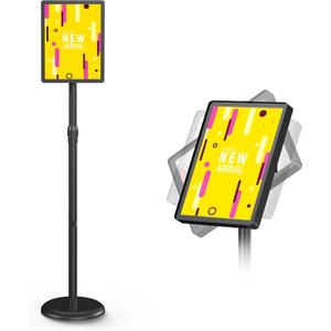 Adjustable Sign Stand, 8.5x11 Inches Floor Standing Sign Holder Stand, Snap-On Open Frame, 360 Rotating Display Outdoor Advertising Poster Signage Stand, Black
