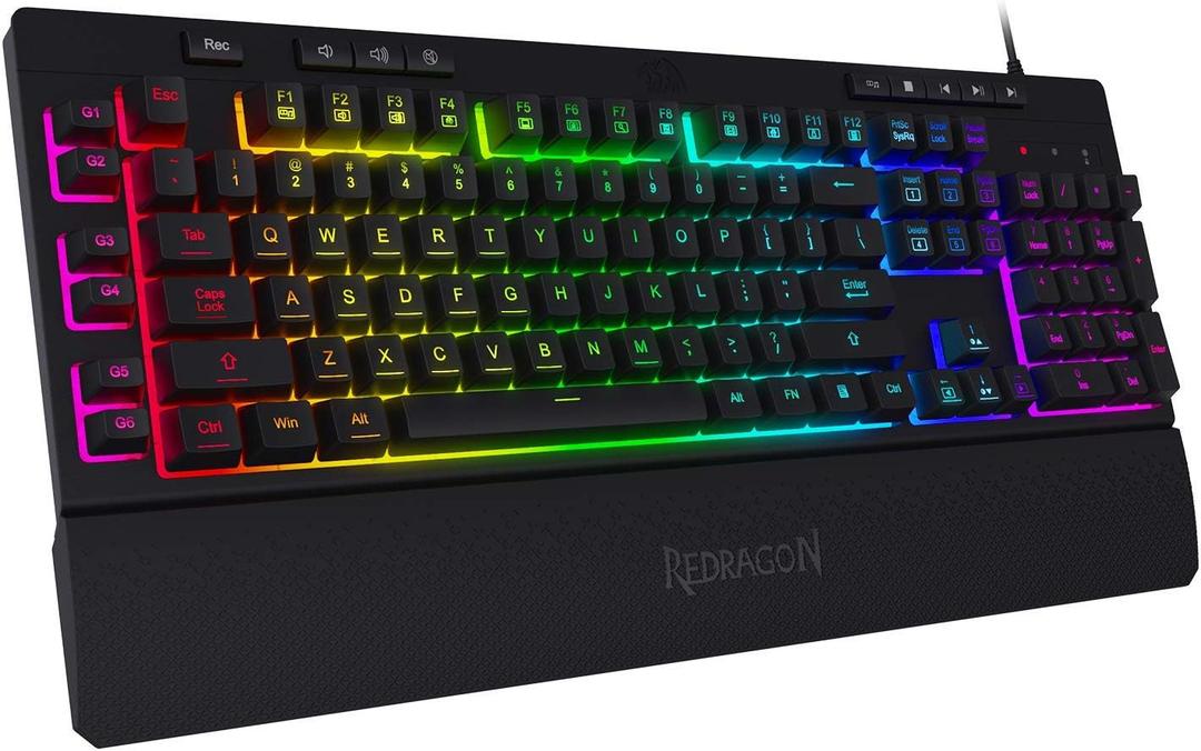 Redragon K512 Shiva RGB Backlit Membrane Gaming Keyboard with Multimedia Keys, Linear Mechanical-Feel Switch, 6 Extra On-Board Macro Keys, Dedicated Media Control, Detachable Wrist Rest (Black)
