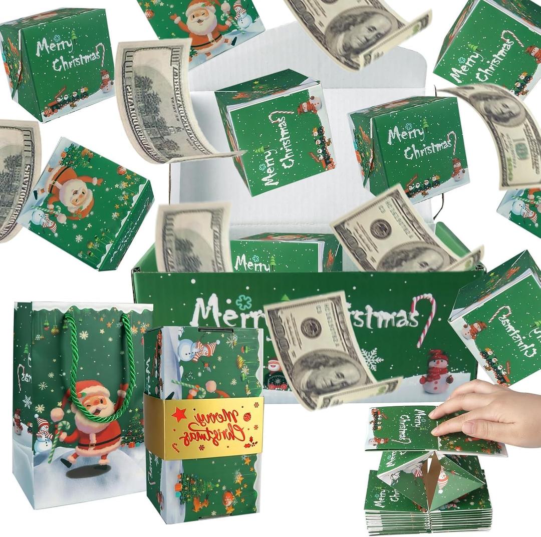 12PCS Surprise Gift Box Explosion for Money, Pop-Up Surprise Gifts Box, Unique Folding Bouncing Red Envelope Gift Box, Cash Explosion Luxury GiftBox for Christmas Birthday Anniversary Proposal (Green)