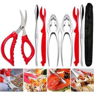 Crab Leg Crackers and Tools - Lobster Crackers and Picks Set Shellfish Crab Claw Cracker Stainless Steel Seafood Crackers & Forks - Lobster Tools for Eating