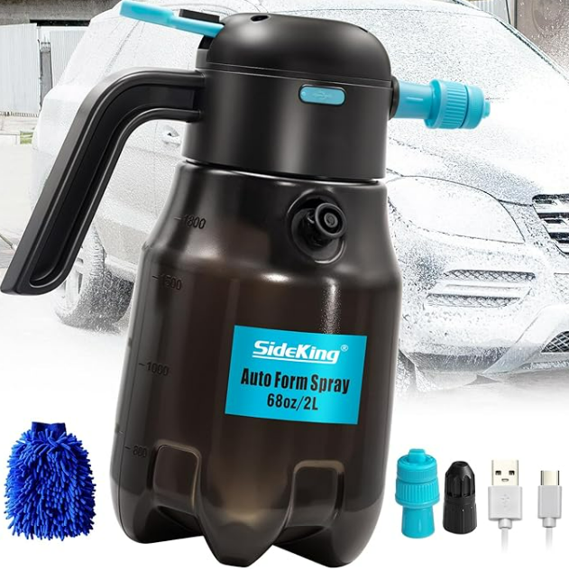 0.5Gal/2L Electric Foam Sprayer for Car Wash, 60PSI Powerful With 2 Nozzles, Rechargeable Auto Pressurized Battery Powered for Home Garden Cleaning