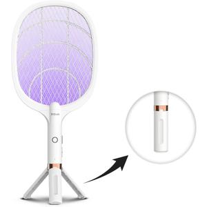 Electric Fly Swatter Racket, Rechargeable Fly Zapper - 4000 Volt, Exclusive 2-in-1 Bug Zapper Racket - USB Charging, 1800mAh Li-Battery, Indoor & Outdoor Use, White