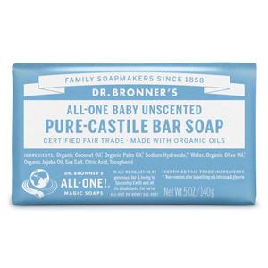 Dr. Bronner's - Pure-Castile Bar Soap (Baby Unscented, 5 ounce) - Made with Organic Oils, For Face, Body and Hair, Gentle for Sensitive Skin and Babies, No Added Fragrance, Biodegradable, Vegan