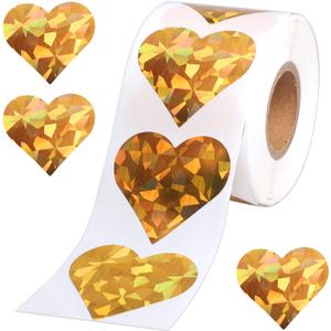 Glitter Gold Heart Stickers, 1.5" Heart Decorative Labels 500 per Roll, Valentine's Day Love Decorations for Wedding Anniversaries