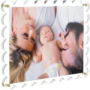 11X14 Acrylic Picture Frame for Wall, Frameless Clear Photo Frame with Scalloped Edge, No Drill Floating Frame for Diploma Certificate Degree Document & Poster/Painting/Artworks Display (1 Pack, Scalloped edge) (Gold Screw)