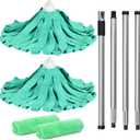 Matthew Microfiber Cloth Mop Compatible with Ceda Microfiber Cloth Mop Refill Commercial Replacement 54" Stainless Steel Handle with 2 Wet Mop Heads w/1 Handle Incl.2Pcs Microfiber Towels-Green