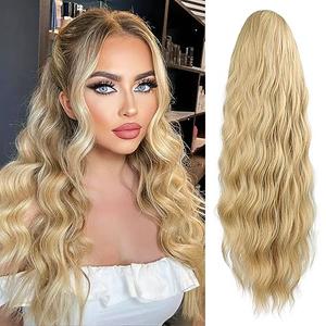 FREEMEIGE Long Drawstring Ponytail Extension for Women Long Curly Wavy 26 Inch Clip in Ponytail Hair Extensions Synthetic Heat Resistant Blonde Ponytail Extension for Daily Party Use