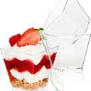 TOFLEN 50 Pack 3.5 oz Plastic Dessert Cups with Spoons, Irregular Square Mini Dessert Bowls for Party Trifle, Yogurt Parfait, Pudding, Appetizers