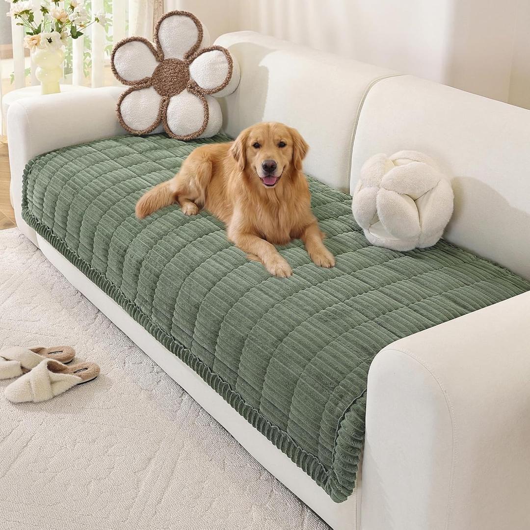 OstepDecor Washable Couch Cover for Dogs, Thick Pet Friendly Sofa Covers, Soft Couch Protector, Paw Cart Sofa Slipcovers, Cushion Protector for Leather, Sectional, Loveseat (35.4" x 82.7", Green)