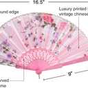 BABEYOND 8pcs Floral Folding Hand Fan Vintage Handheld Lace Folding Fan with Different Flower Patterns Fabric Folding Fan for Wedding Dancing Party (Color Random Selected with Chinese rose)