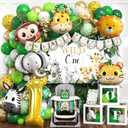 Winrayk Wild One Birthday Decorations Party Supplies, 1st First Birthday Decorations for Boy or Girl - Balloon Box, High Chair & Photo Banner, Backdrop, Jungle Safari Foil Balloon Arch, Hat, Poster