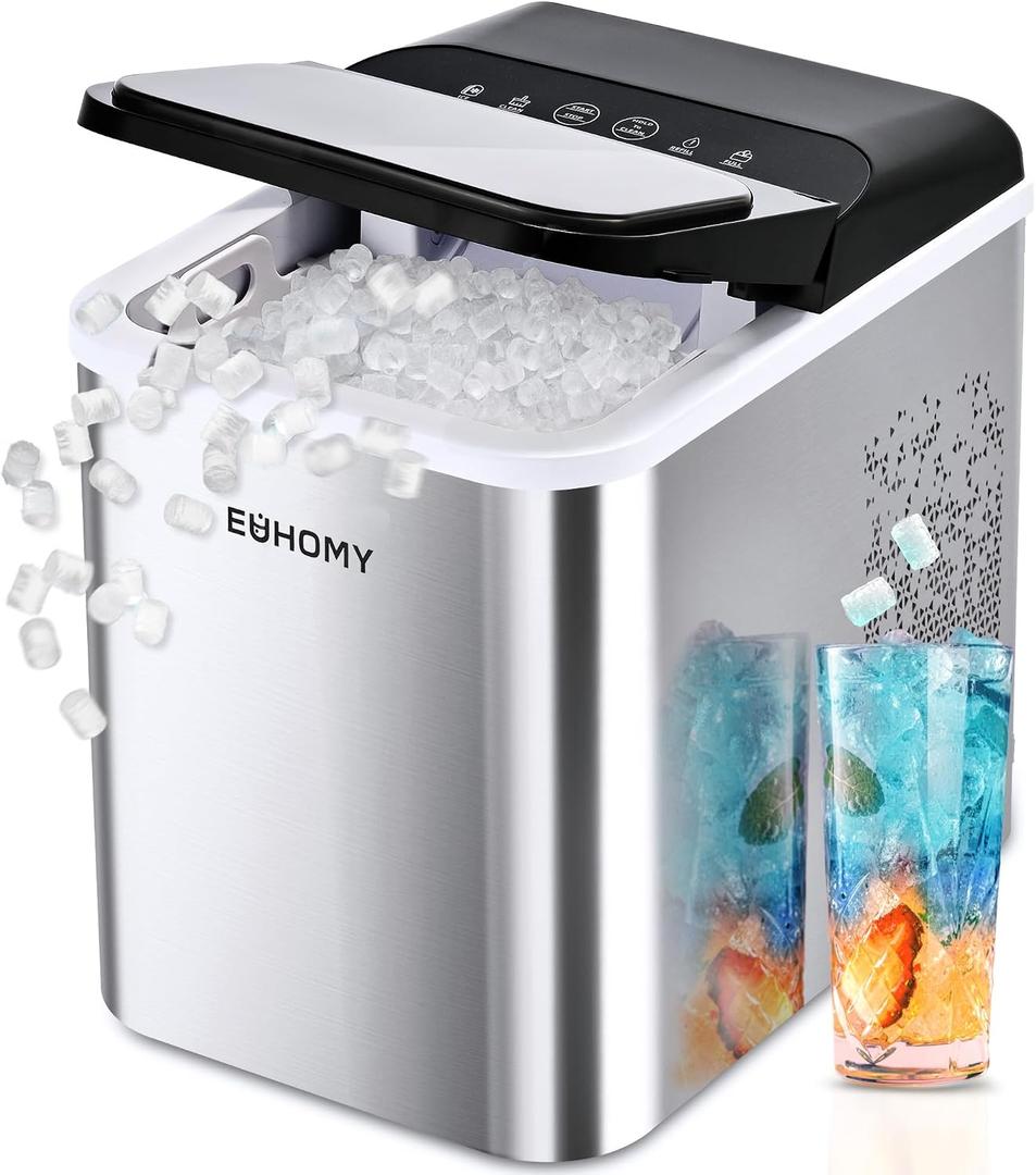 EUHOMY Nugget Ice Makers Countertop, Ready in 8 Mins, 35lbs/24H, Self-Cleaning, Portable Ice Maker Machine with Ice Scoop & Basket, Sonic Ice Maker with Chewable Pellet Ice for Home/Party/RV/Camping