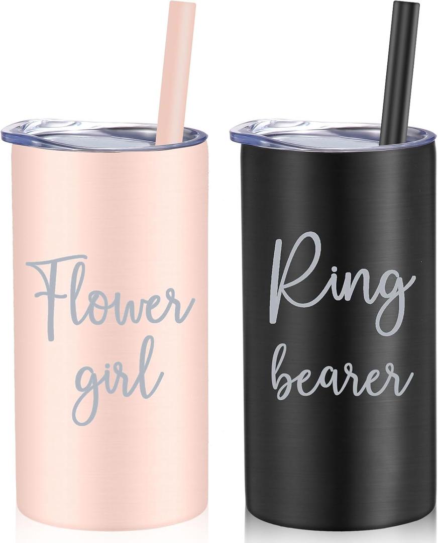 Sieral 2 Pcs 16 oz Flower Ring Bearer Tumbler Cup Stainless Steel Cup with Straw Water Bottle Gift Idea for Wedding Party(Black, Pink) Sieral 2 Pcs 16 oz Flower Ring Bearer Tumbler Cup Stainless Steel Cup with Straw Water Bottle Gift Idea for Wedding Party(Black, Pink)