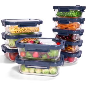 10-Pack Glass Food Storage Containers with Tempered Lids  Borosilicate, Airtight, Oven-Safe (-4F~950F), BPA-Free, 4.4 & 1.6 Cup, Leak-Proof, Dishwasher Safe (Blue)