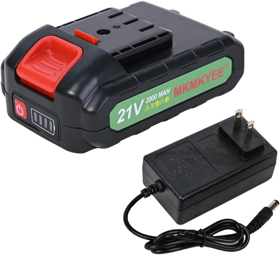 21v III Battery, 2.0 Ah Battery with Electric Quantity Display and Charger Cord Compatible for Mini Chainsaw