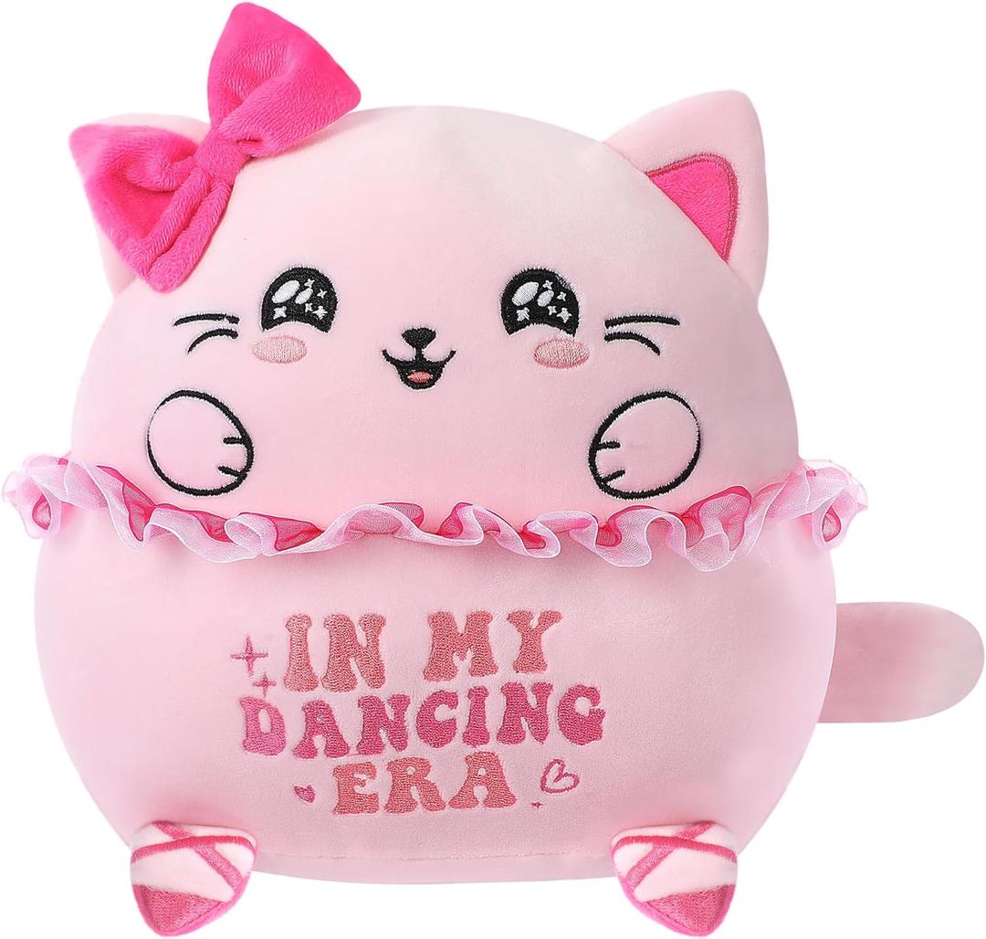 Cat Plush Ballet Dancer Gift - Pink Cat Stuffed Animal Soft Dance Toy Ballerina Doll Girl Birthday Gift with Strap Ballet Shoes Idea Dance-theme In My Dance Era for Girl Ballerina Children 10 Inch