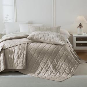 Masaca Oversized King Quilt 128"x120",Dark Khaki Waffle Weave Oversized King Bedspread 3 Pieces Soft Lightweight Farmhouse Extra Large California King Bedding Coverlet for All Season