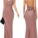 Capuffy Women Drape Neck Formal Maxi Dresses Lace Backless Cocktail Party Dress Spaghetti Straps Mermaid Evening Gown 221 Size XL