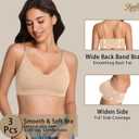 3 Pieces Wireless Seamless Bras for Women - Padded Sport Bras Comfortable Bralettes Soft Sleep Adjustable (XXXL)