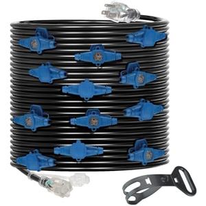 65 Feet Multi Outlet Extension Cord 12 Gauge,13 Nema 5-15R Evenly Spaced Outlets with Blue Indicators.Male Plug to Female Connector,Erboelec,ETL Listed
